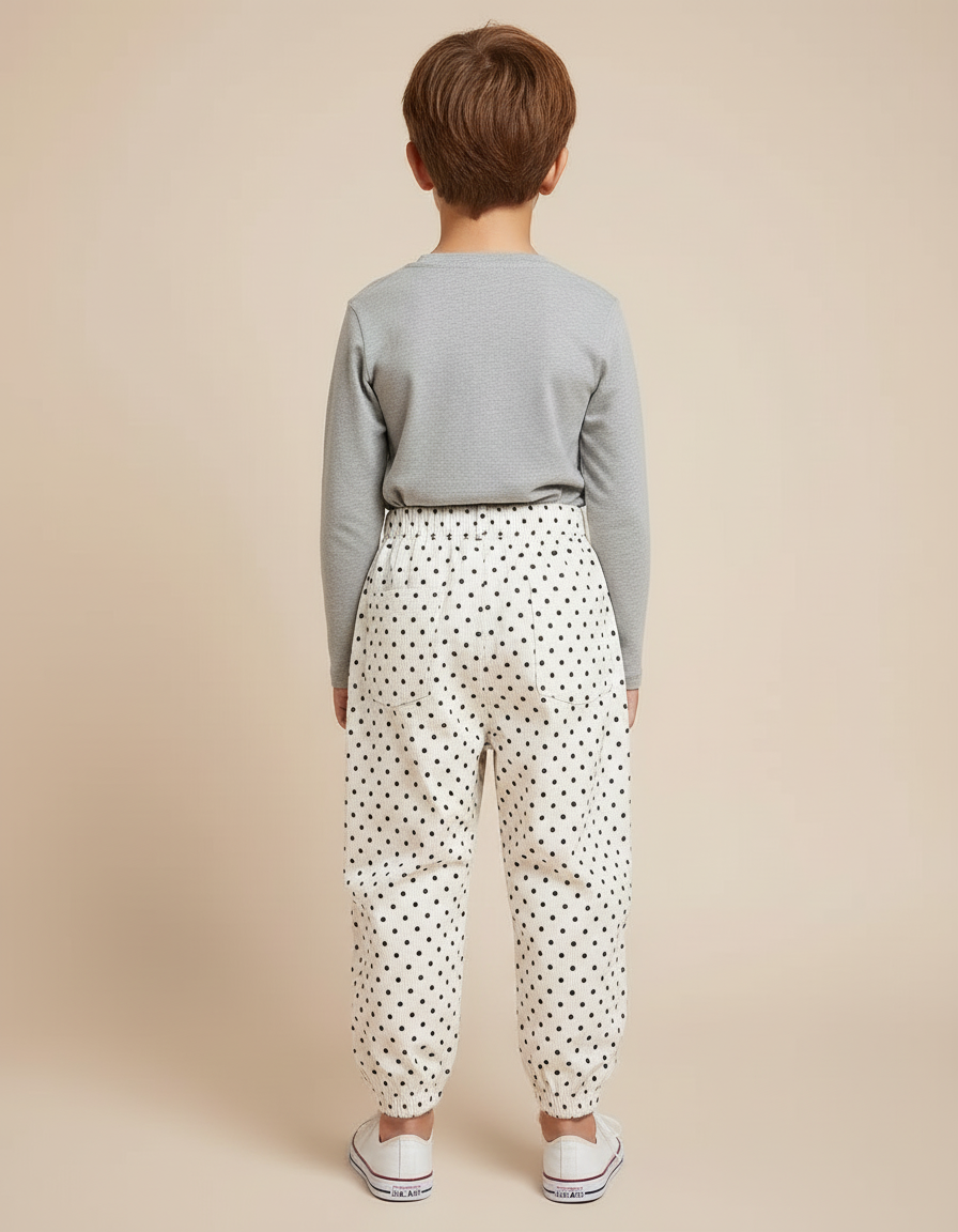 Pantalon Blanc À Pois Noir Ample Confortable Enfant - Cordé - vue 2