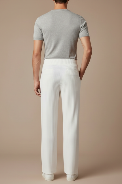 Pantalon Blanc Côtelé Droit Ample Décontracté Homme - Maille - vue 2