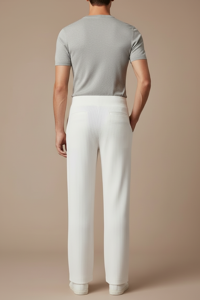 Pantalon Blanc Côtelé Droit Ample Décontracté Homme - Maille - vue 2