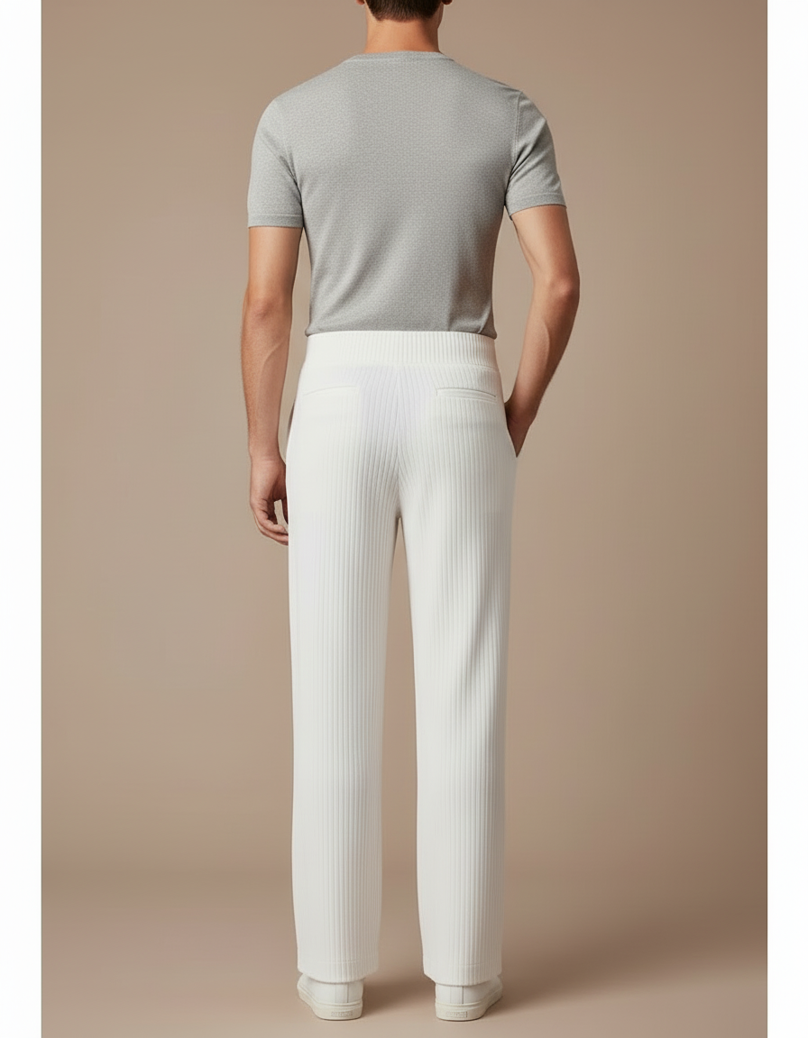 Pantalon Blanc Côtelé Droit Ample Décontracté Homme - Maille - vue 2