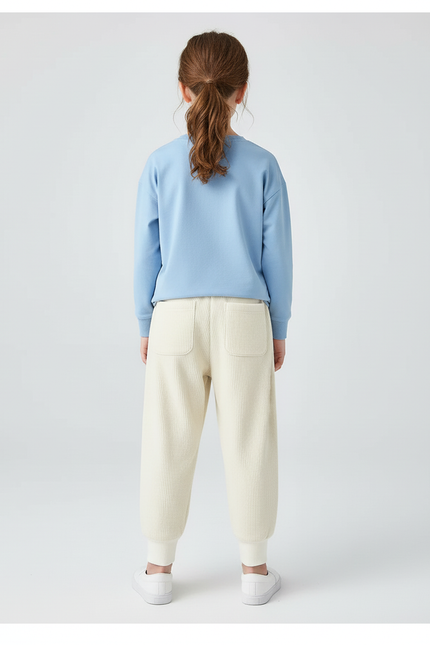 Pantalon Blanc Côtelé Ample Décontracté Enfant Logo - Beige Cordé - vue 2