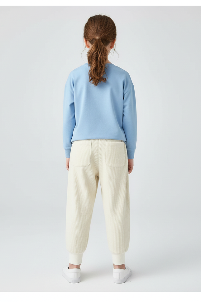Pantalon Blanc Côtelé Ample Décontracté Enfant Logo - Beige Cordé - vue 2