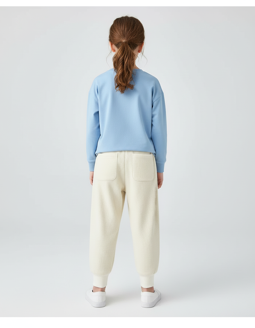 Pantalon Blanc Côtelé Ample Décontracté Enfant Logo - Beige Cordé - vue 2