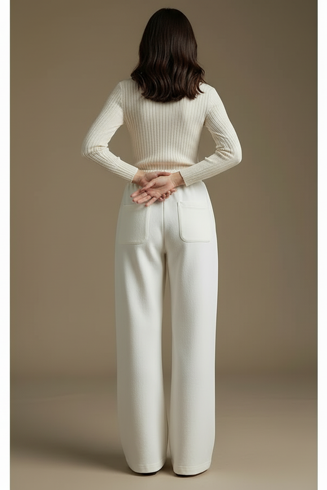 Pantalon Blanc Ample Molletonné Cordon Décontracté - vue 2