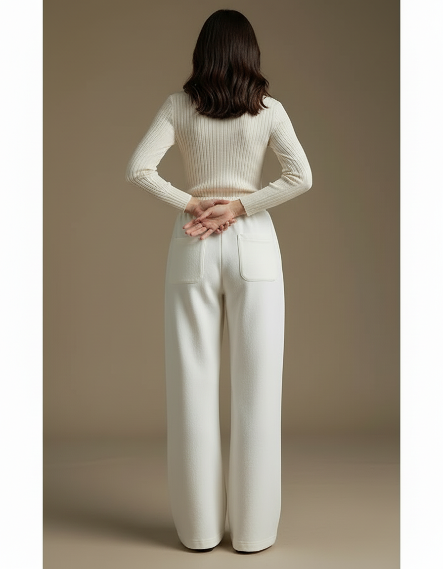Pantalon Blanc Ample Molletonné Cordon Décontracté - vue 2