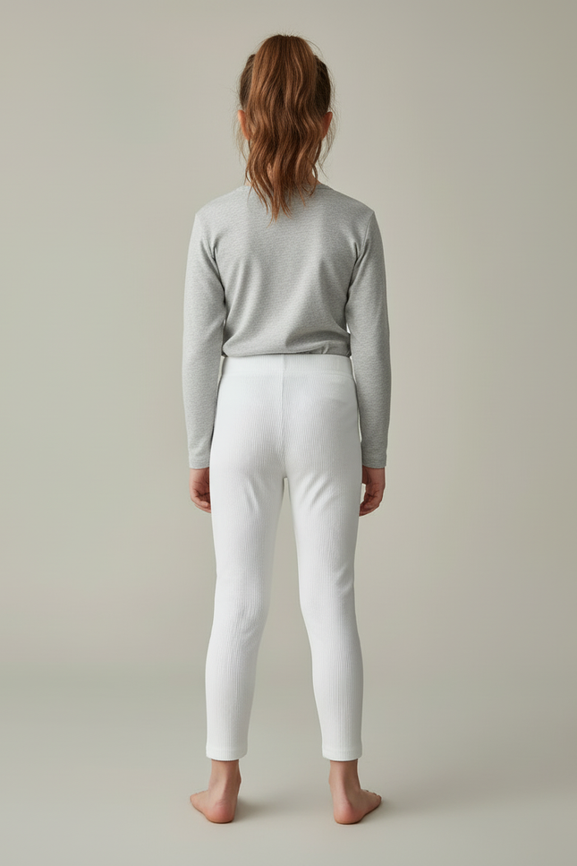 Pantalon Blanc Côtelé Enfant Confortable - Maille - vue 2