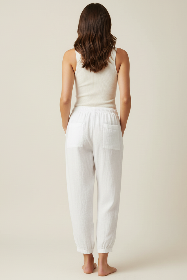 Pantalon Blanc Lin Ample Décontracté Confortable - vue 2