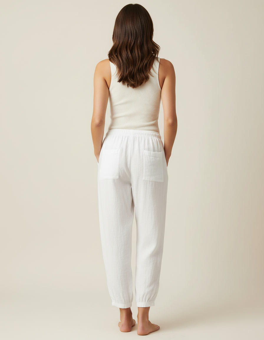 Pantalon Blanc Lin Ample Décontracté Confortable - vue 2