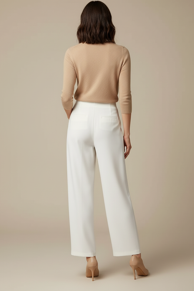 Pantalon Blanc Fluide Plissé Taille Haute Femme - Polyester - vue 2