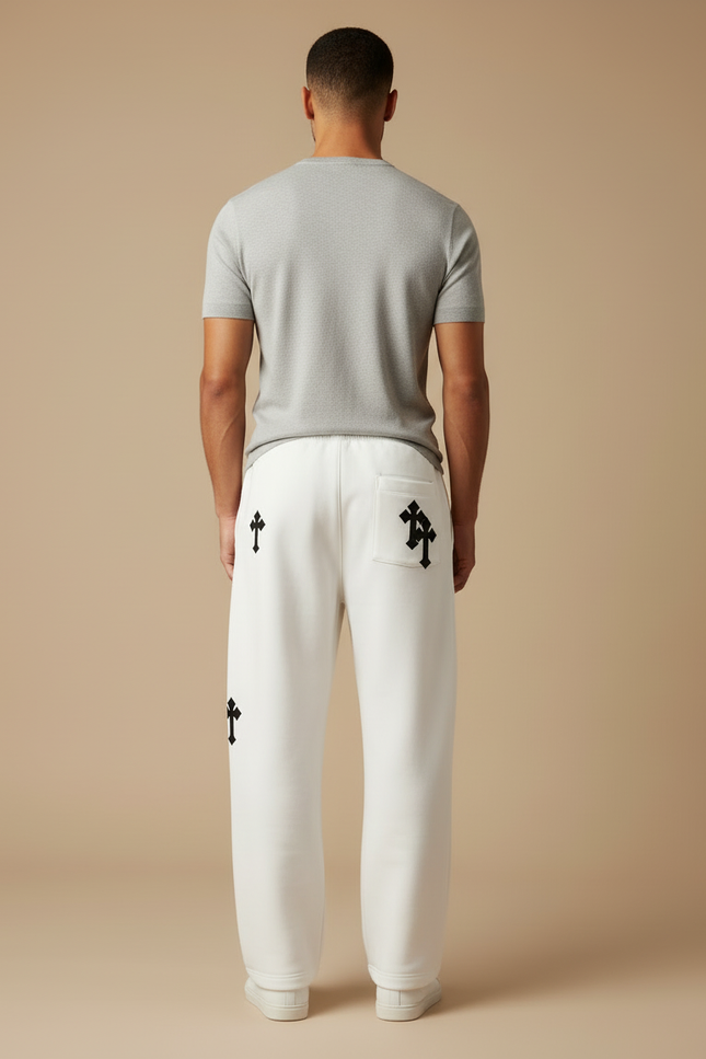 Pantalon Blanc Ample Imprimé Croix Streetwear Décontracté - Molleton - vue 2