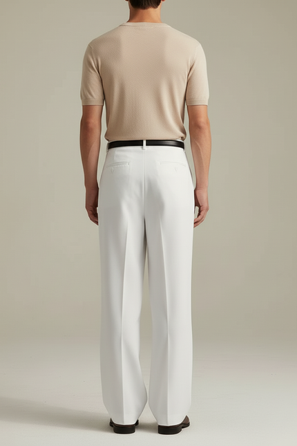 Pantalon Blanc Plissé Droit Ample Élégant Homme - Gabardine - vue 2