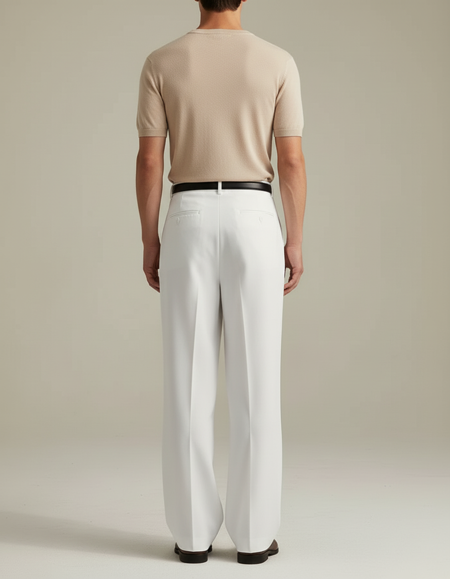 Pantalon Blanc Plissé Droit Ample Élégant Homme - Gabardine - vue 2