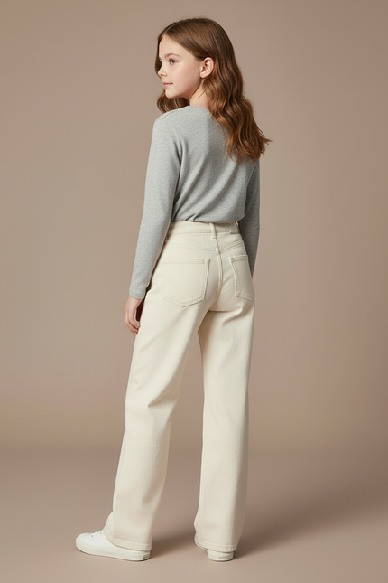 Pantalon Blanc Jean Écru Ample Fille Décontracté - Beige - vue 2