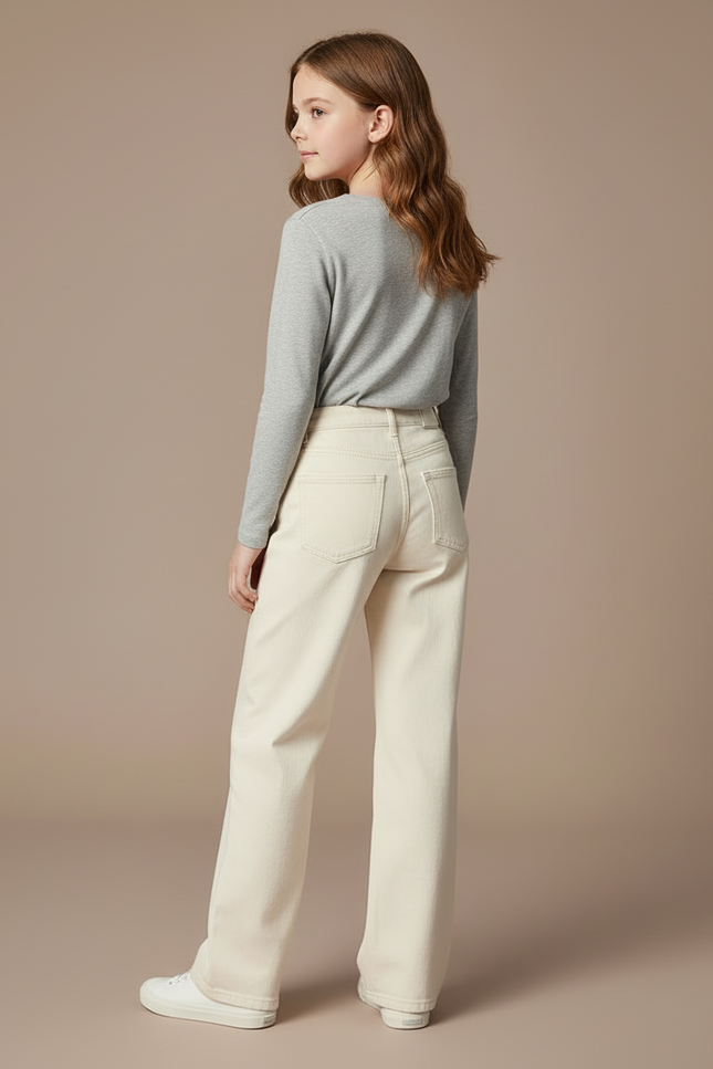 Pantalon Blanc Jean Écru Ample Fille Décontracté - Beige - vue 2