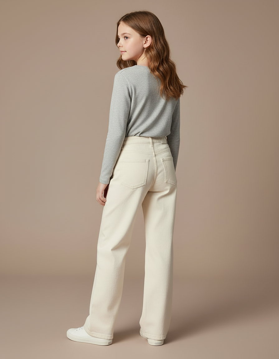 Pantalon Blanc Jean Écru Ample Fille Décontracté - Beige - vue 2