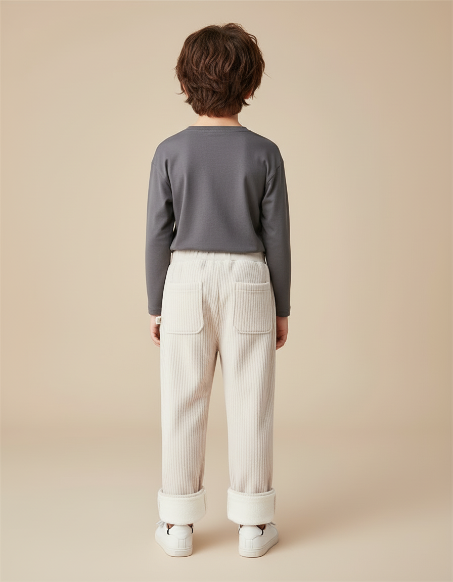 Pantalon Blanc Côtelé Ample Doublé Doux Enfant - Beige Cordé - vue 2