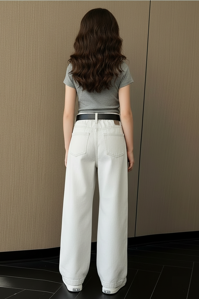 Pantalon Blanc Ample Droit Décontracté Fille - Jean - vue 2