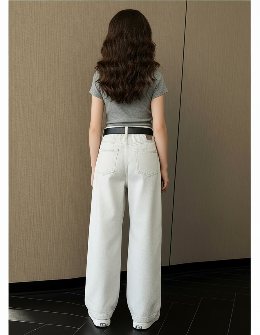 Pantalon Blanc Ample Droit Décontracté Fille - Jean - vue 2