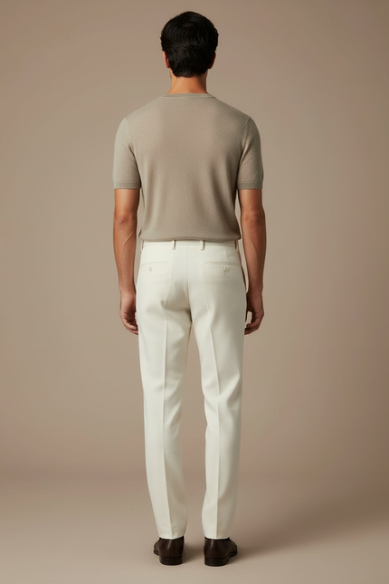 Pantalon Blanc Homme Droit Élégant Formel Laine - vue 2