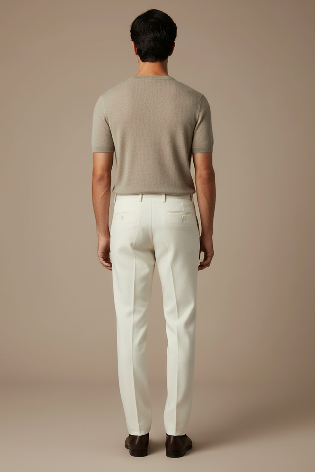 Pantalon Blanc Homme Droit Élégant Formel Laine - vue 2