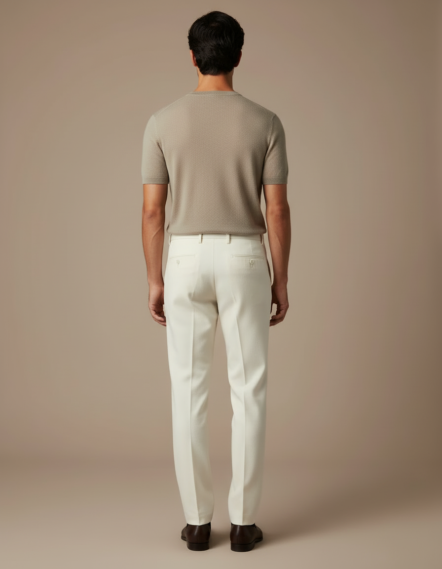 Pantalon Blanc Homme Droit Élégant Formel Laine - vue 2