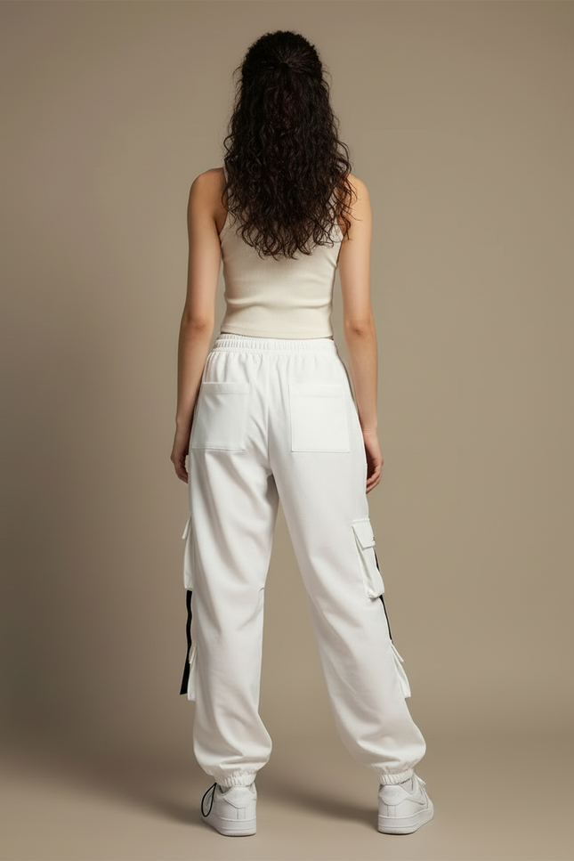 Pantalon Blanc Cargo Femme - Polyester - vue 2