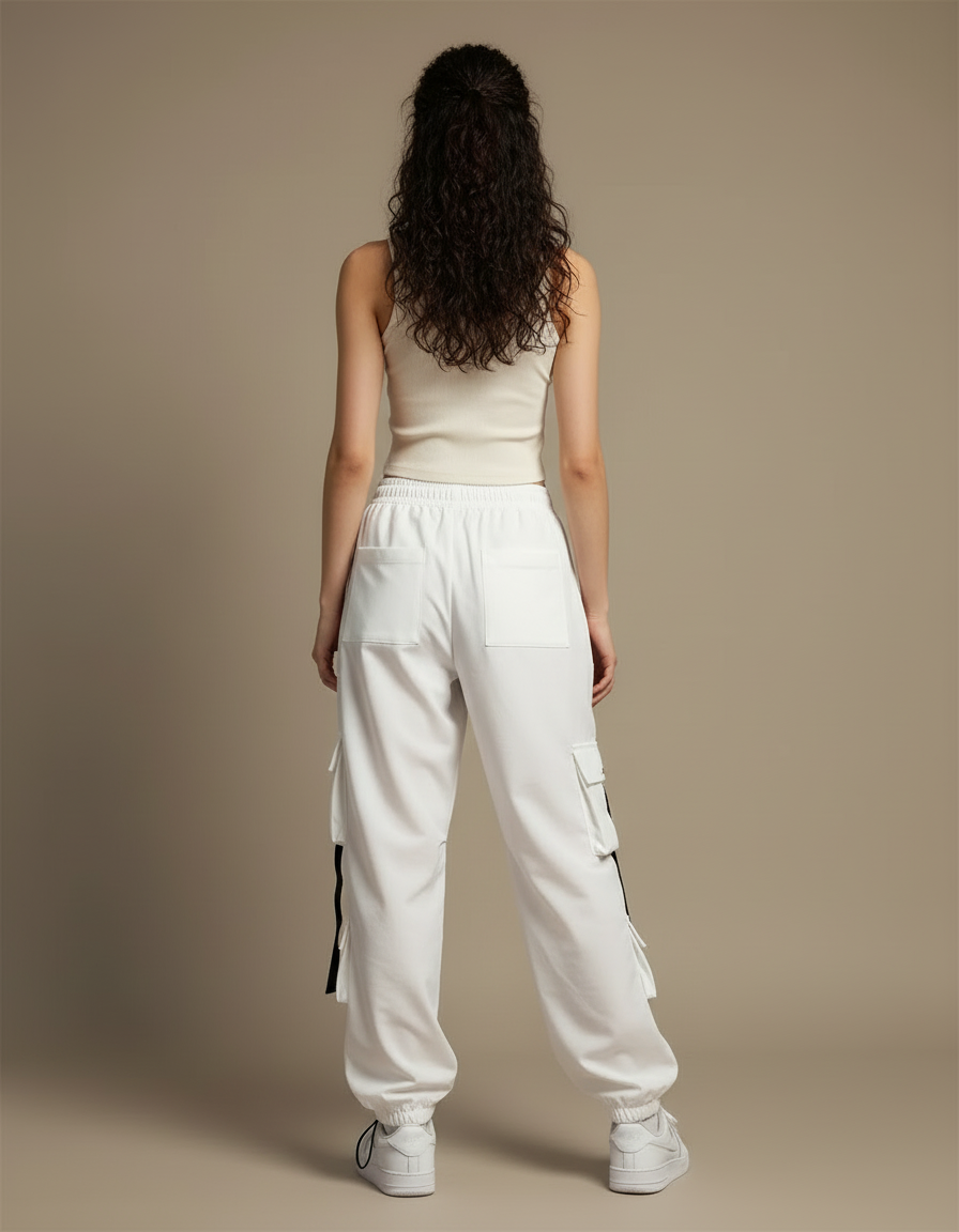 Pantalon Blanc Cargo Femme - Polyester - vue 2