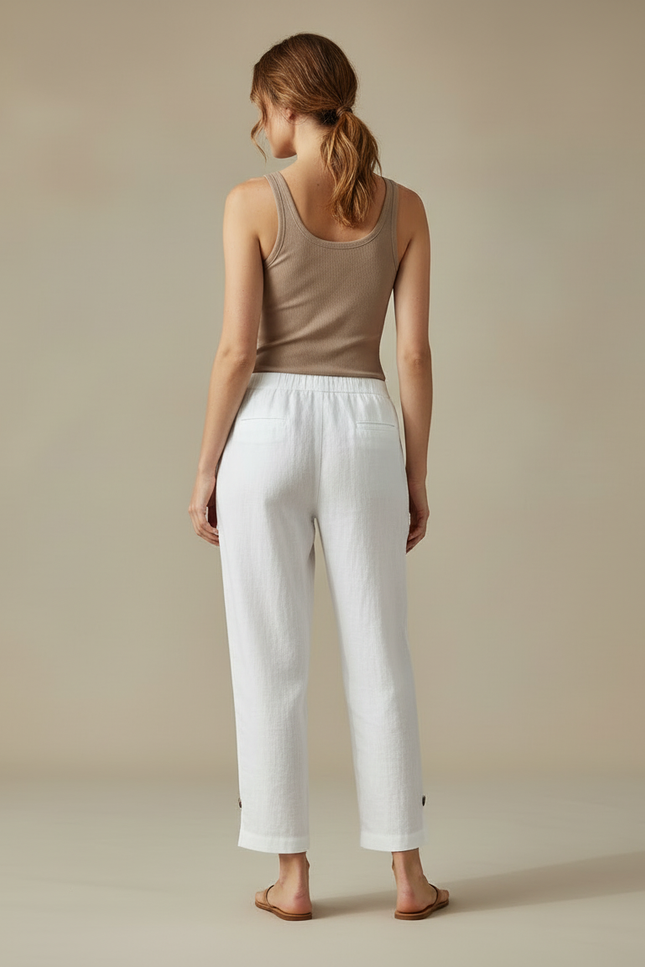 Pantalon Blanc Fendu Femme - Lin - vue 2
