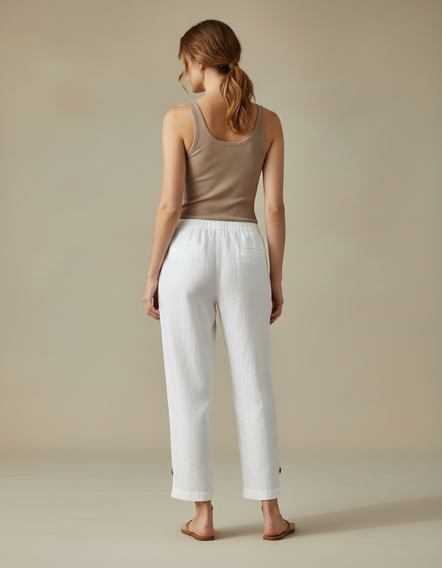 Pantalon Blanc Fendu Femme - Lin - vue 2