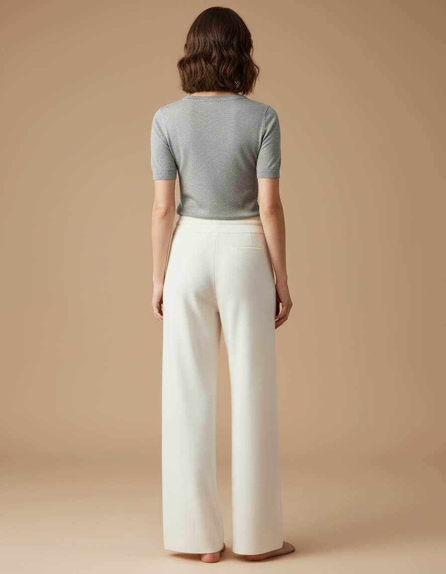 Pantalon Blanc Tricoté Taille Haute Large Décontracté - Maille - vue 2