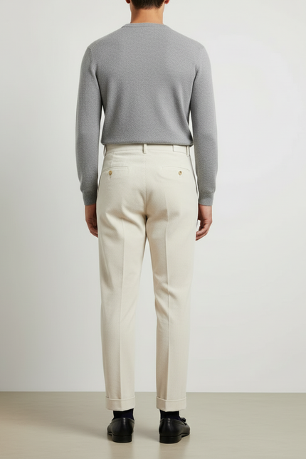 Pantalon Blanc Côtelé Plissé Élégant Homme - Beige Cordé - vue 2