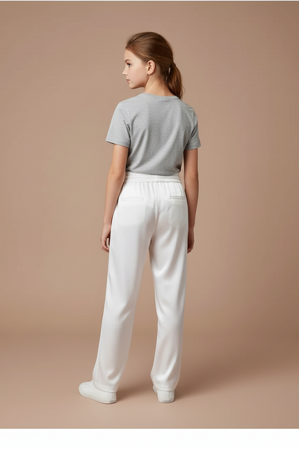 Pantalon Blanc Fluide Satiné Ample Décontracté Fille - vue 2
