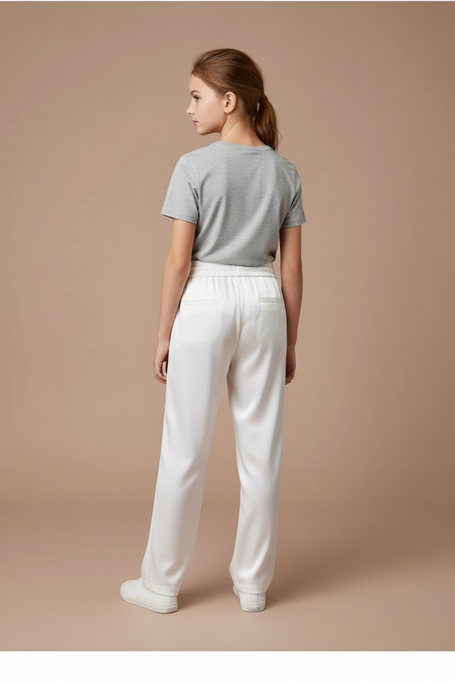 Pantalon Blanc Fluide Satiné Ample Décontracté Fille - vue 2