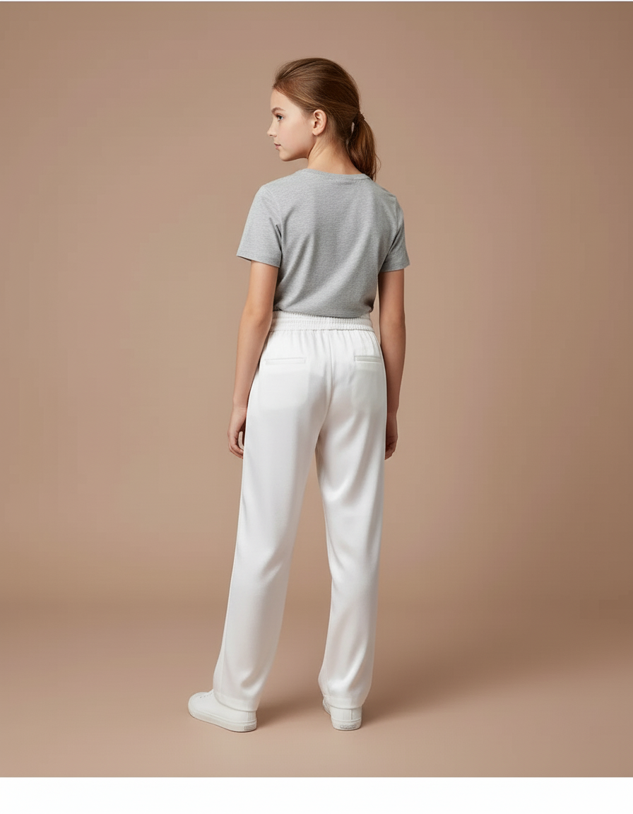 Pantalon Blanc Fluide Satiné Ample Décontracté Fille - vue 2