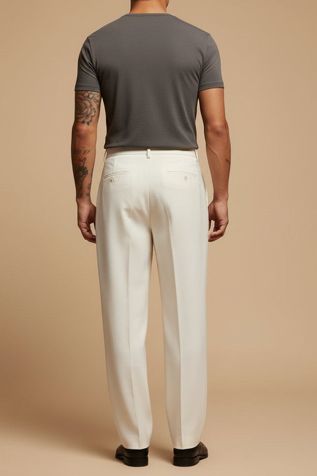 Pantalon Blanc Plissé Ample Élégant Homme - Gabardine - vue 2