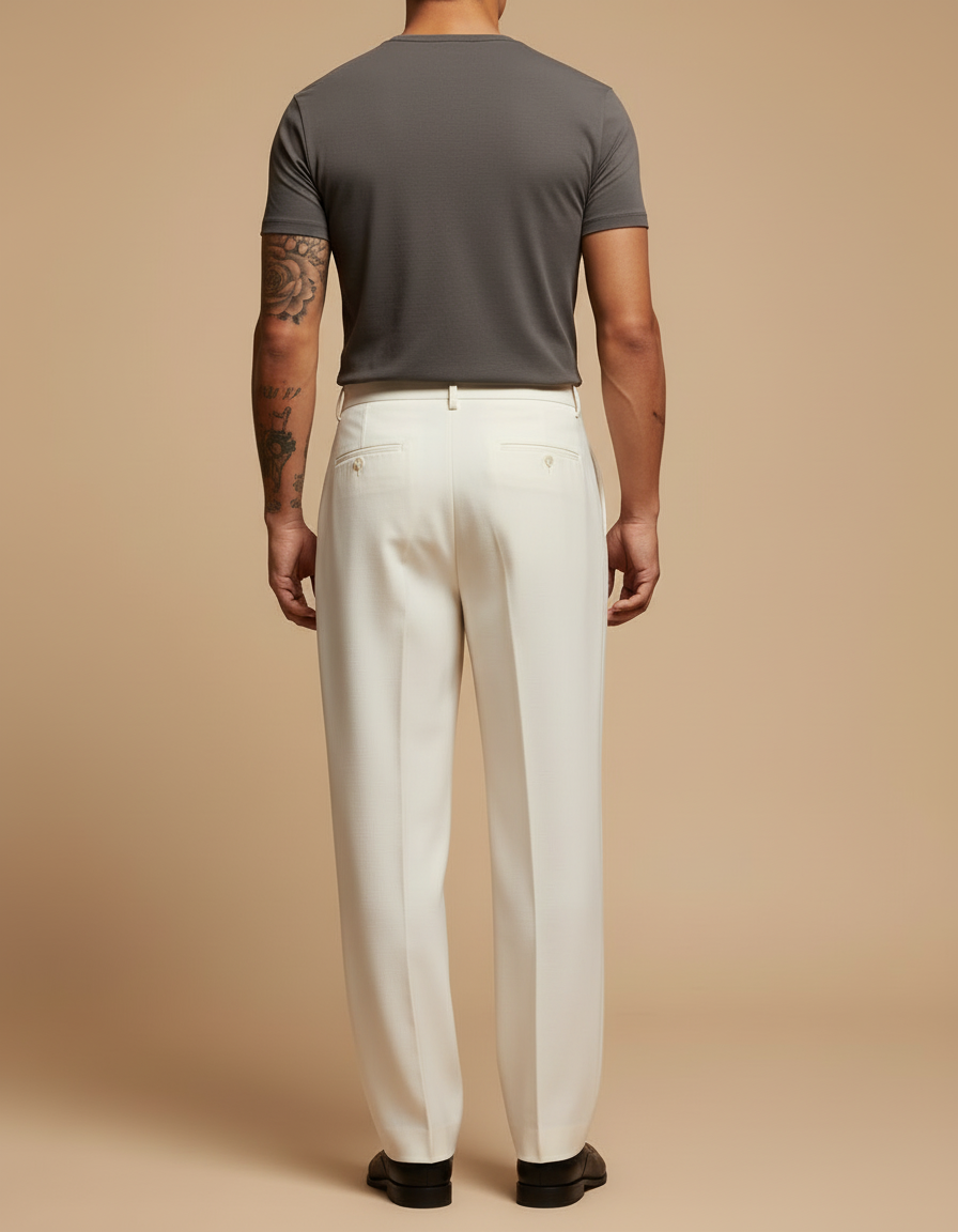 Pantalon Blanc Plissé Ample Élégant Homme - Gabardine - vue 2