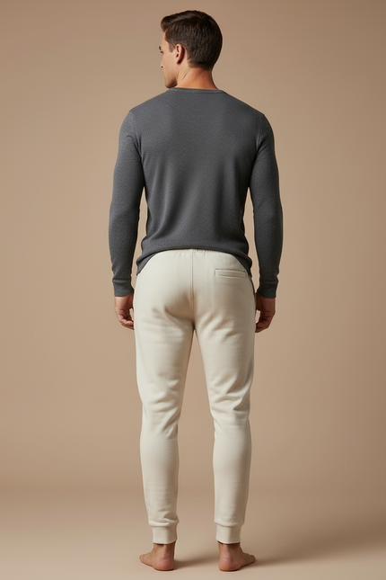 Pantalon Blanc Coton Molletonné Confortable Homme - Beige - vue 2