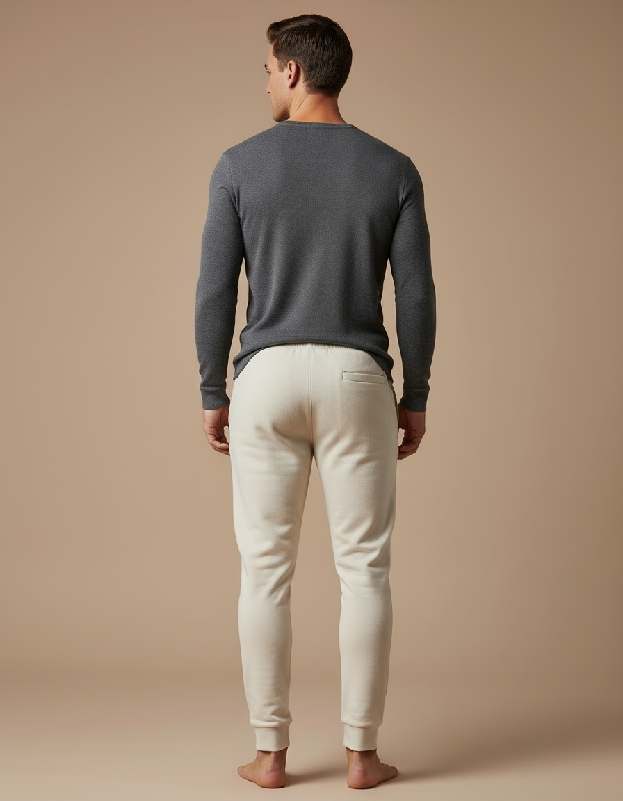 Pantalon Blanc Coton Molletonné Confortable Homme - Beige - vue 2