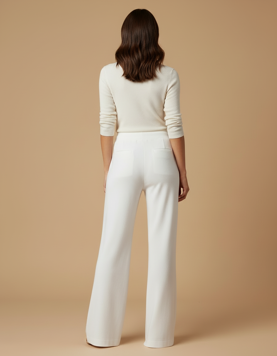 Pantalon Blanc Large Fluide Cordon Décontracté - Molleton - vue 2