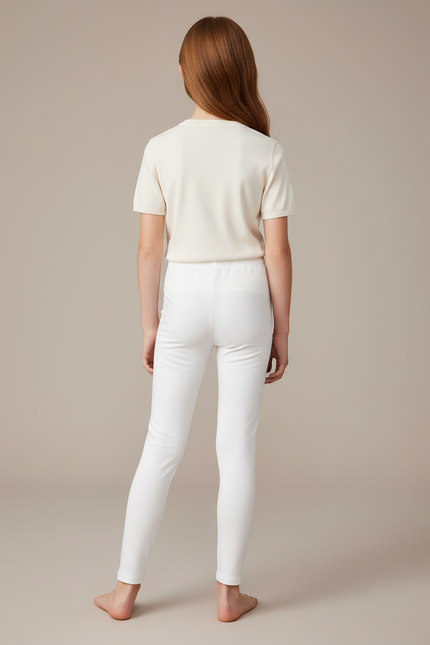 Pantalon Blanc Fille Stretch Confortable Basique - Maille - vue 2