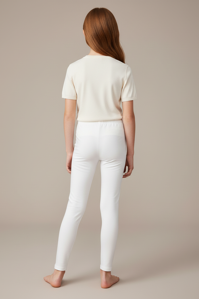 Pantalon Blanc Fille Stretch Confortable Basique - Maille - vue 2
