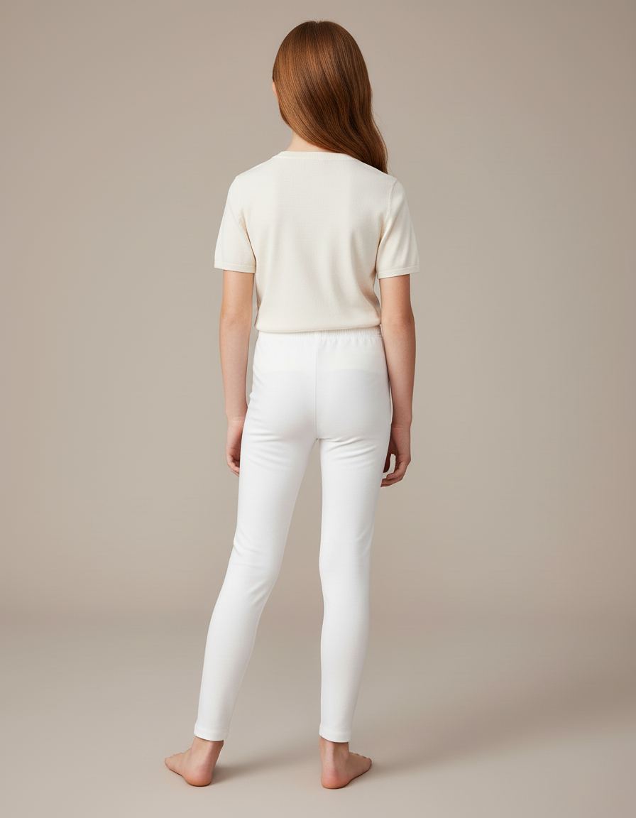 Pantalon Blanc Fille Stretch Confortable Basique - Maille - vue 2