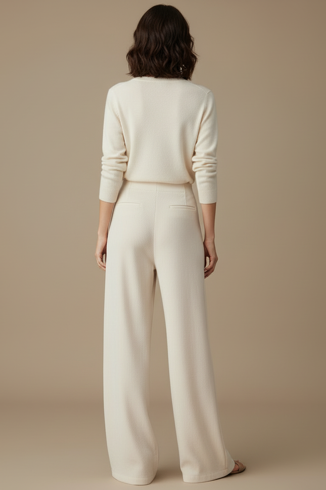 Pantalon Blanc Ample Écru Décontracté Femme Côtelé - Beige Cordé - vue 2