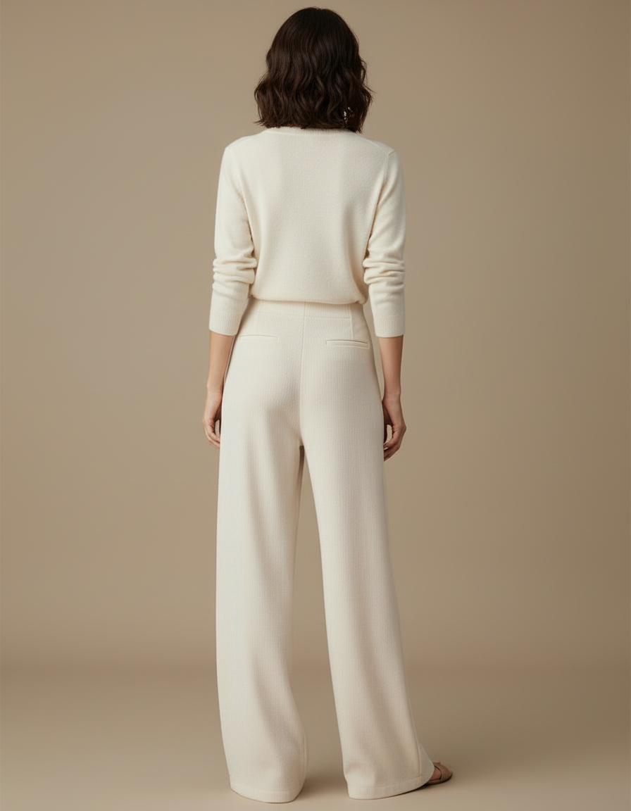 Pantalon Blanc Ample Écru Décontracté Femme Côtelé - Beige Cordé - vue 2