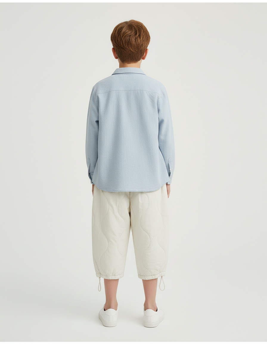 Pantalon Blanc Matelassé Ample Décontracté Enfant - Beige Molleton - vue 2