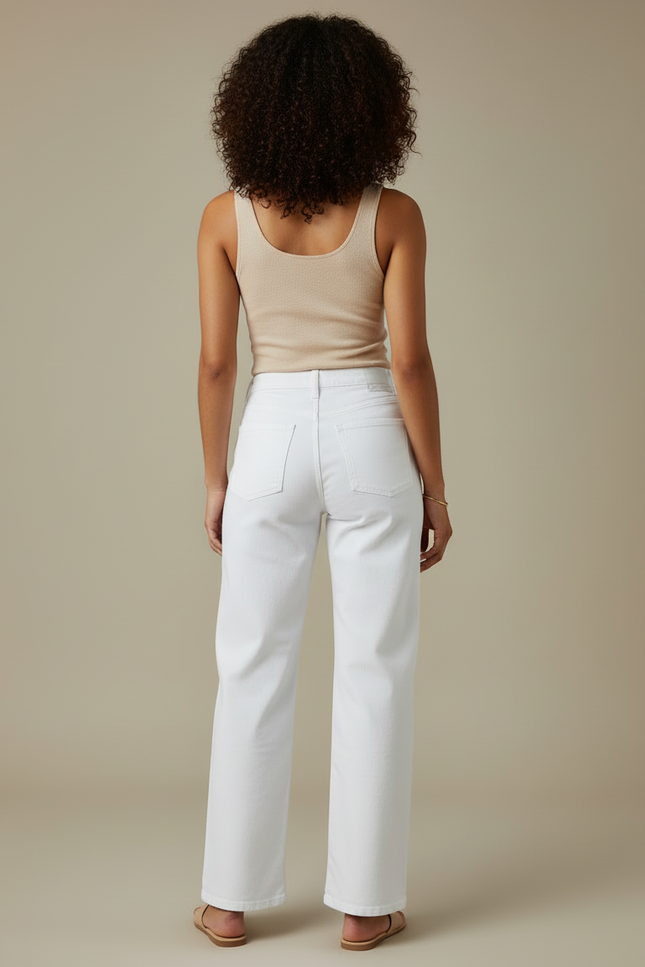 Pantalon Blanc Droit Décontracté Taille Haute Femme - Jean - vue 2