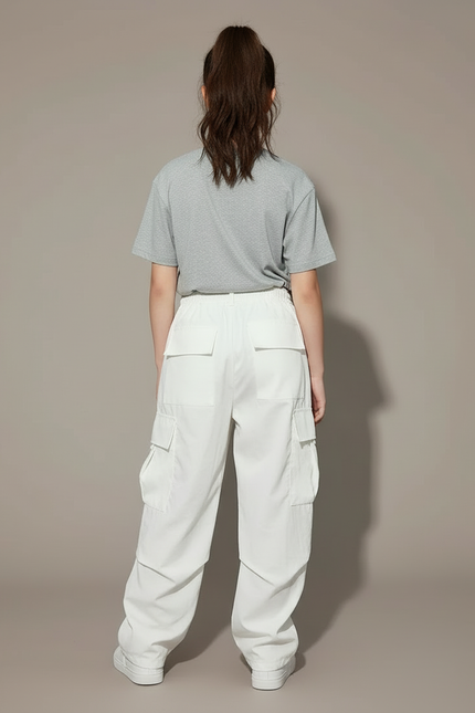 Pantalon Blanc Cargo Ample Jogging Enfant - Polyester - vue 2