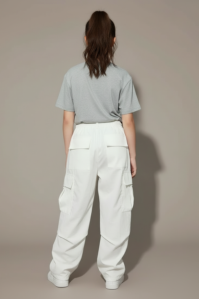 Pantalon Blanc Cargo Ample Jogging Enfant - Polyester - vue 2