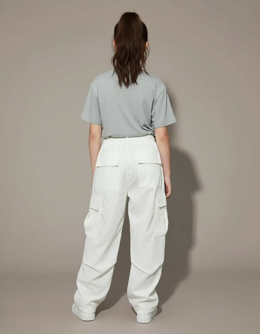 Pantalon Blanc Cargo Ample Jogging Enfant - Polyester - vue 2
