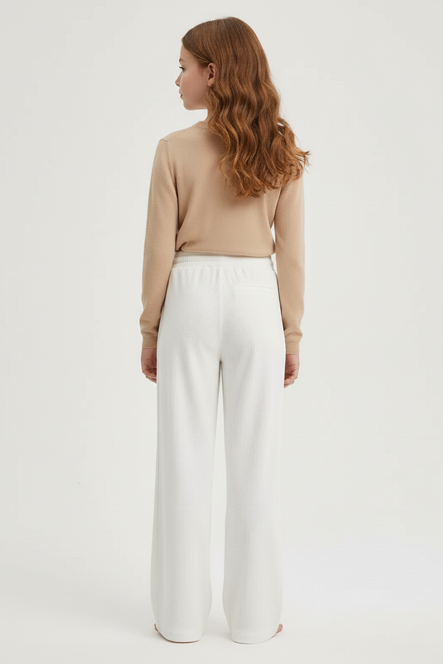Pantalon Blanc Côtelé Ample Droit Confortable - Cordé - vue 2